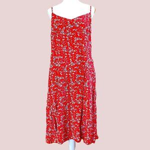 Uniqlo Red Yellow Ditsy Floral Slip Dress Womens Size Large Cottagecore Sundress
